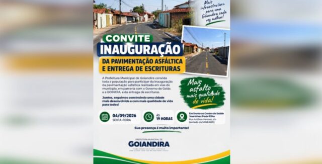 Goiandira inaugura pavimentação asfáltica e entrega escrituras nesta sexta-feira