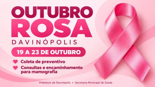 Davinópolis terá coleta de preventivo e encaminhamento para mamografia durante o Outubro Rosa