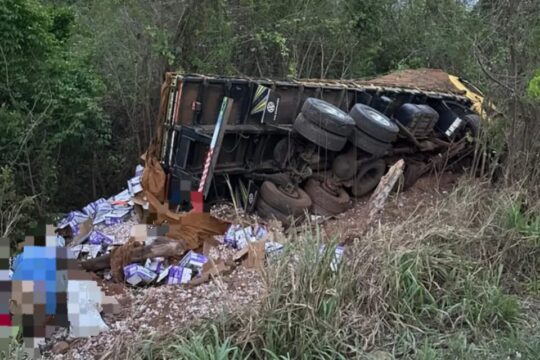 Caminhão carregado de alho bate em ponte e cai em ribanceira na GO-020, em Bela Vista de Goiás