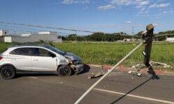Motorista se distrai com cachorro dentro do carro e bate contra poste em Catalão