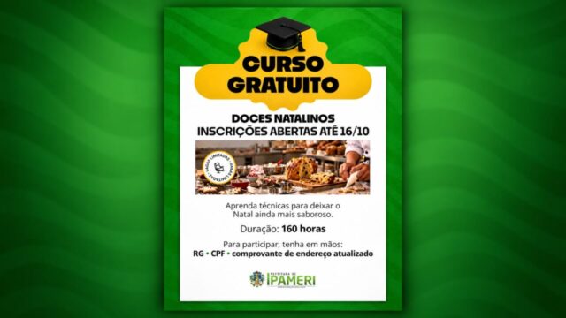 Prefeitura de Ipameri abre inscrições para curso gratuito de doces natalinos